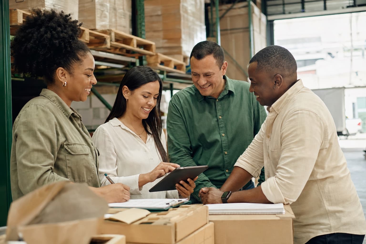 Equipo comercial y logístico colombiano coordinando una operación